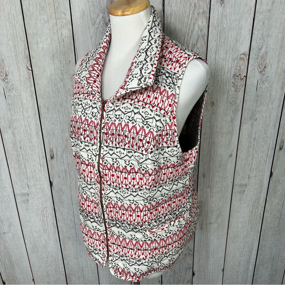 Chico's Womens Size 1 (Medium) Quilted Full Zip Cotton Sleeveless Vest Red White